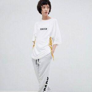IVY PARK Logo Football Shirt White, Yellow Laced Oversized T Shirt US XS…